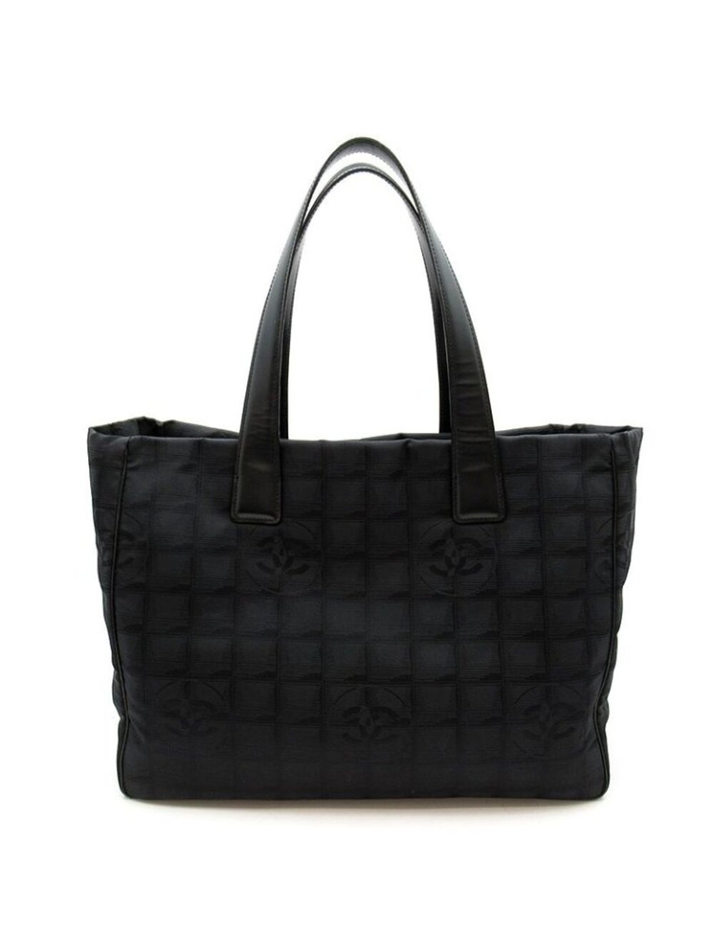 Chanel New Travel Line Tote Bag MM Nylon Calfskin Black
